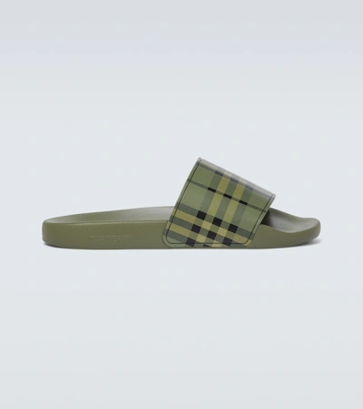 Burberry Furley Vintage-check Rubber Slides In Green
