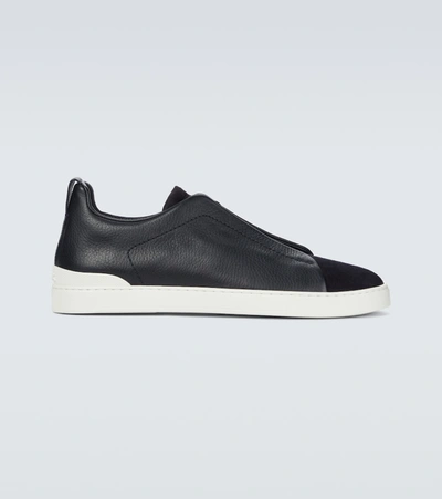Ermenegildo Zegna Triple Stitch Low-top Leather And Suede Trainers In Black