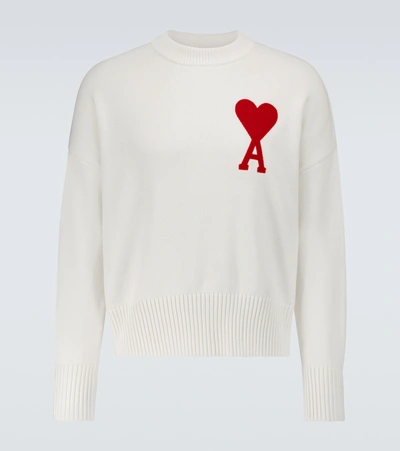 Ami Alexandre Mattiussi Ami Paris Ami Heart Design Wool Sweater In Intarsia Knit In White