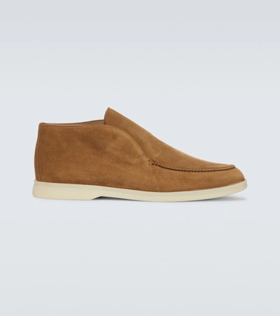 Loro Piana Open Walk Suede Ankle Boots In Brown