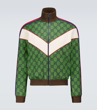 Gucci Gg Jersey Zip Jacket With Web In Green