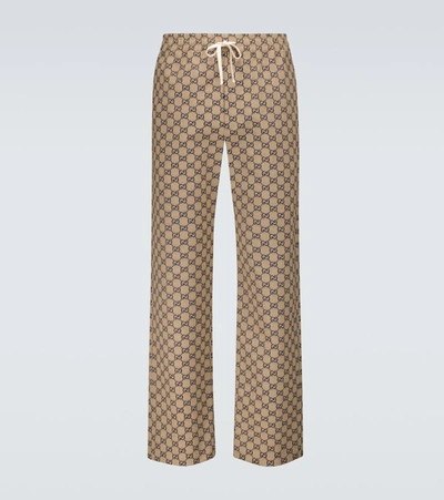 Gucci Mens Paste Blue Monogram-pattern Relaxed-fit Cotton-blend Trousers 30