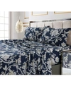 Tribeca Living Colmar Printed 300 Thread Count Cotton Sateen Extra Deep Pocket Sheet Set Cal King Sheet Set Bedding In Navy