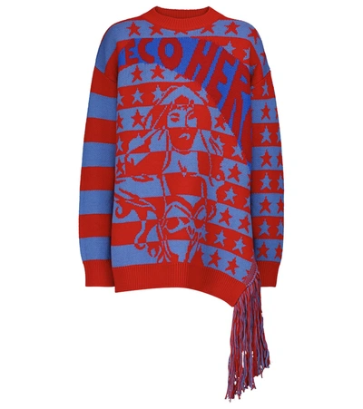 Stella Mccartney Eco Hero Intarsia Wool Knit Sweater In Blue