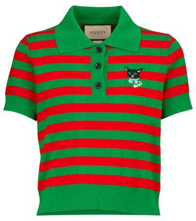 Gucci Logo-embroidered Cotton-knit Polo Top In Green