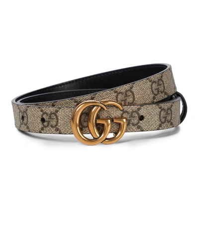 Gucci Gg Supreme And Leather Reversible Belt In Beige