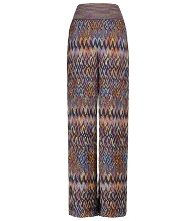 Missoni High-rise Straight Wool Knit Pants In Brown