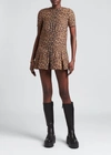 Valentino Womens Animalier Leopard-print Wool- And Silk-blend Mini Dress 6 In Beige Multi