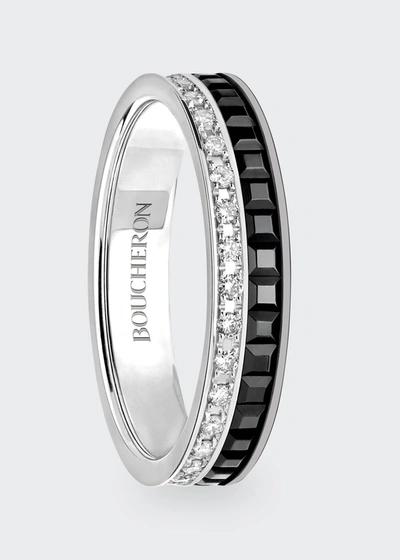 Boucheron Quatre Wedding Band In White Gold With Diamonds And Black Pvd