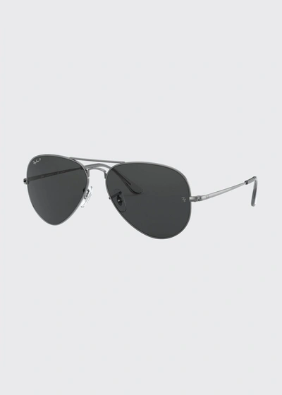 Ray Ban Men's Polarized Metal Aviator Sunglasses, 62mm In Dark Gunmetal