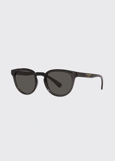 Dolce & Gabbana Men's Round Keyhole Translucent Sunglasses In Transparent Grey