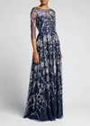 Marchesa Notte Sequin Embroidered Tulle A-line Gown In Navy