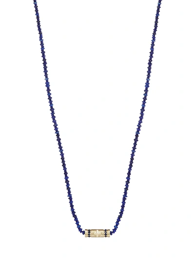 Luis Morais Men's 14k Yellow Gold & Sapphire Cross Relief Beaded Necklace In Black Blue