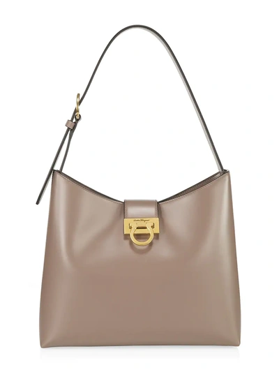 Ferragamo Trifolio Leather Shoulder Bag In Brown