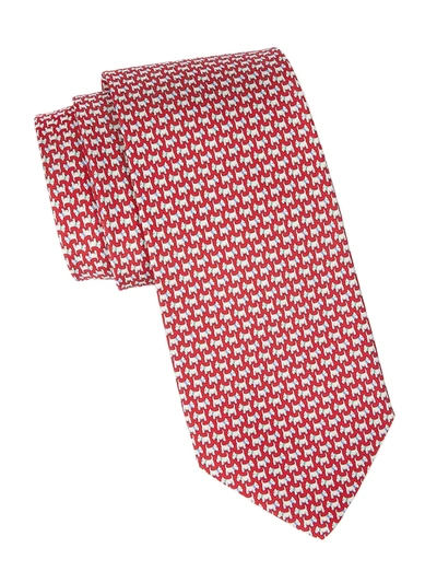 Ferragamo Scottish Terrier Patterned Silk Tie In Red