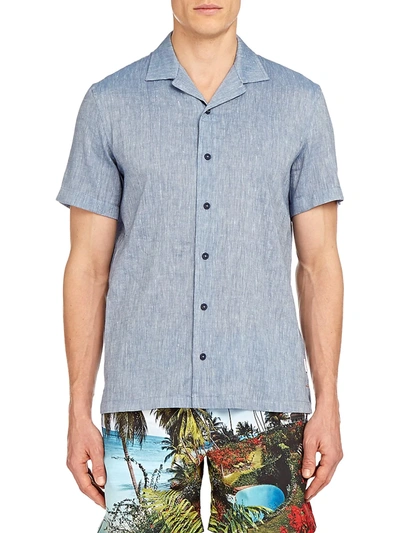 Orlebar Brown Hibbert Camp-collar Linen And Cotton-blend Shirt In Blue