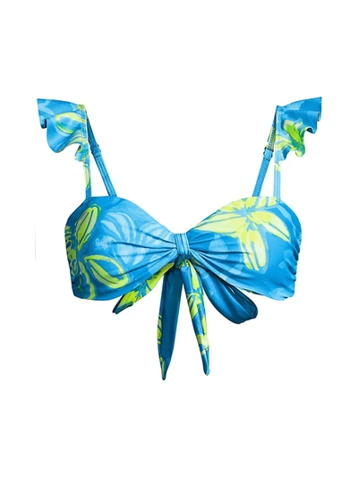Ramy Brook Printed Zena Ruffle Bikini Top In Wave Combo