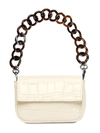 Staud Mini Tommy Chain Croc-embossed Leather Baguette In Cream