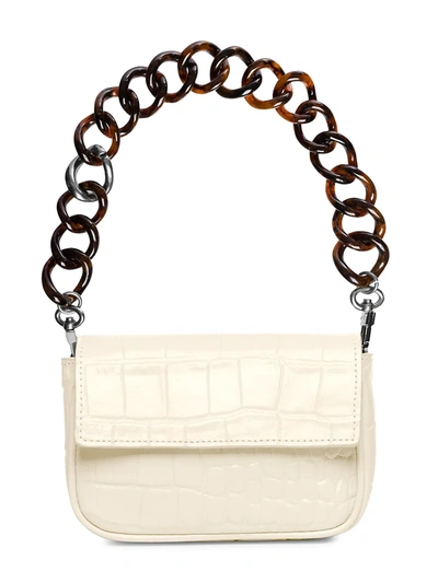 Staud Mini Tommy Chain Croc-embossed Leather Baguette In Cream