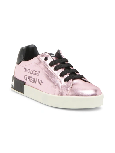 Dolce & Gabbana Babies' Little Girl's & Girl's Portofino Metallic Sneakers In Pink Black