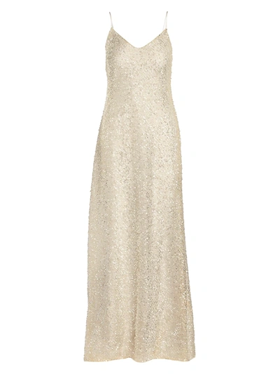 Galvan Estrella Sequin Embellished Gown In Pearl White