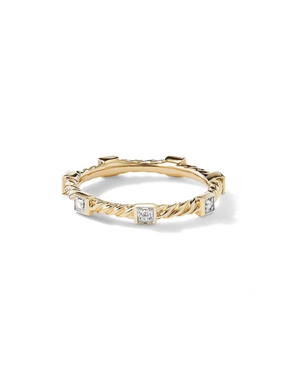 David Yurman Women's Cable Collectibles Collection 18k Yellow Gold & Pavé Diamond Stack Band Ring