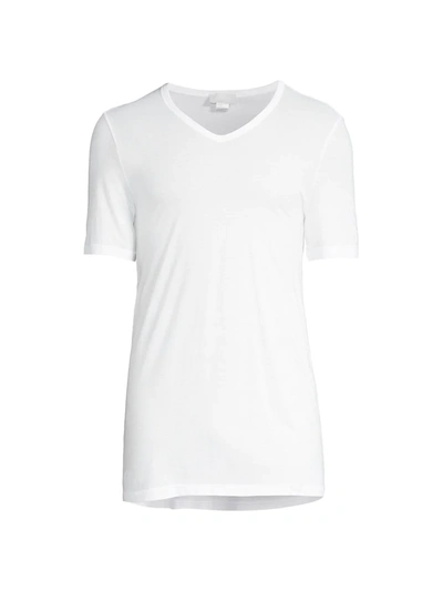 Hanro Cotton Sporty V-neck Cotton T-shirt In White