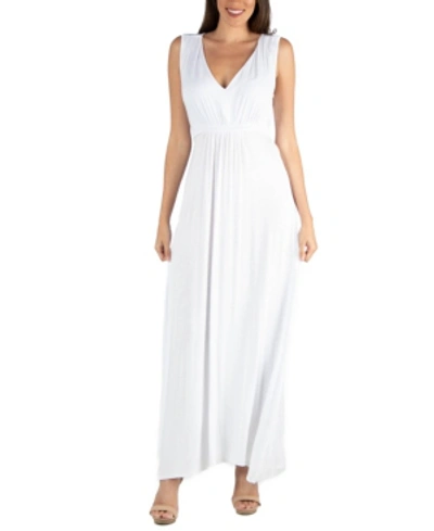 24seven Comfort Apparel V Neck Sleeveless Maternity Maxi Dress With Belt In White