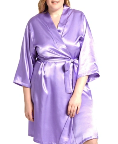 Icollection Plus Size Marina Lux Satin Robe Lingerie In Purple