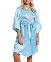 Icollection Long Sleeve Satin Robe In Light-blue