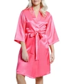 Icollection Plus Size Marina Lux Satin Robe Lingerie In Fuchsia