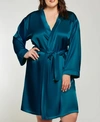 Icollection Plus Size Marina Lux Satin Robe Lingerie In Teal