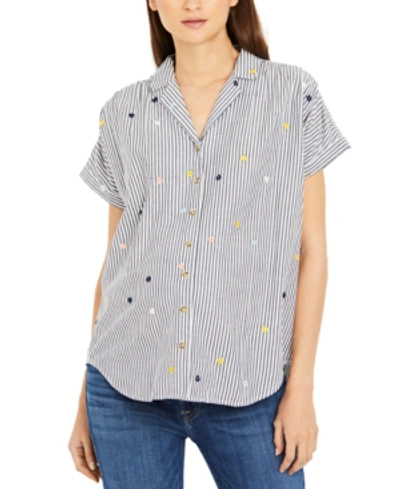 A Pea In The Pod Cotton Embroidered Maternity Shirt In Blue Stripe
