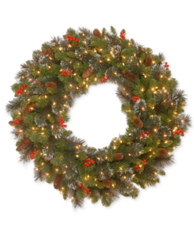 National Tree Company 36" Crestwood Spruce Wreath With 200 Clear Lights In Green