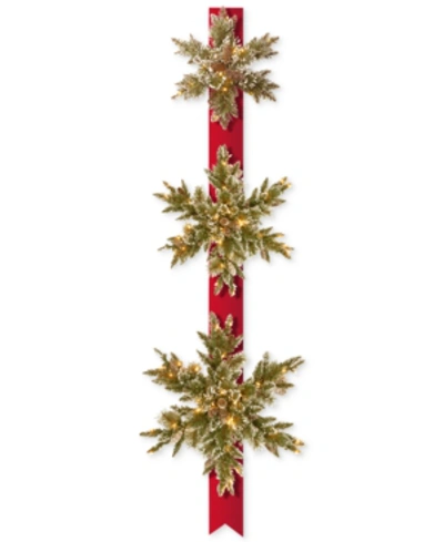 National Tree Company Triple Snowflake Door Decor Piece With 100 Battery-operated Twinkle Led Lights In Green