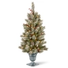 NATIONAL TREE COMPANY 4' FEEL REAL SNOWY BRISTLE BERRY ENTRANCE TREE IN SILVER BRUSHED URN WITH RED BERRIES, MIXED CONES &