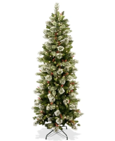 National Tree Company 7.5' Wintry Pine Slim Hinged Tree With Folding Stand & 400 Clear Lights In Green