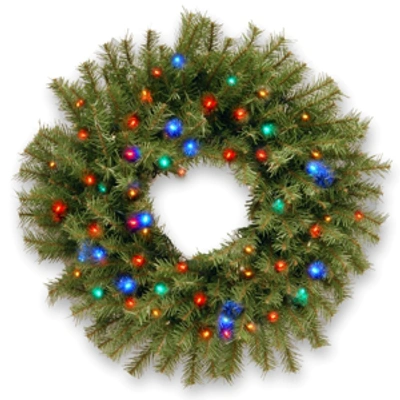 National Tree Company National Tree 24" Norwood Fir Wreath With 50 Multi Battery Operated Led Lights In Green