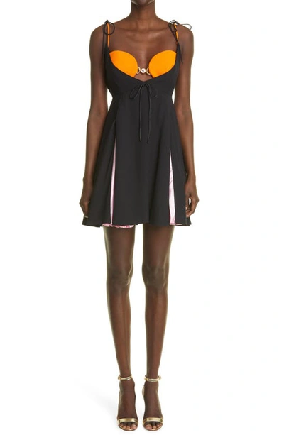 Versace Sleeveless Acetate Satin Mini Dress In Black