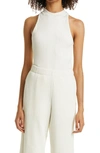Vince Rib Mock Neck Stretch Cotton Tank In Bone