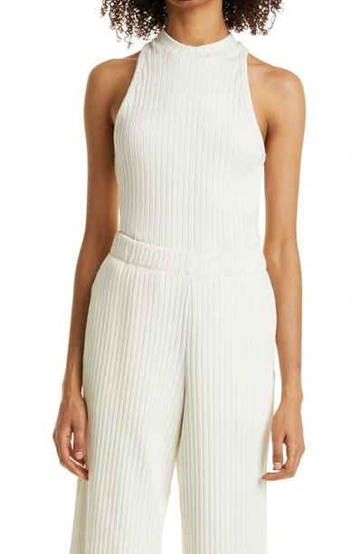 Vince Rib Mock Neck Stretch Cotton Tank In Bone