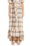 Lisa Marie Fernandez + Net Sustain Nicole Ruffled Checked Linen-blend Gauze Skirt In Peach Plaid