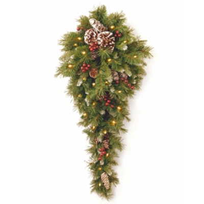 National Tree Company National Tree 36" Frosted Berry Teardrop With Battery Operated Warm White Led Lights In Green