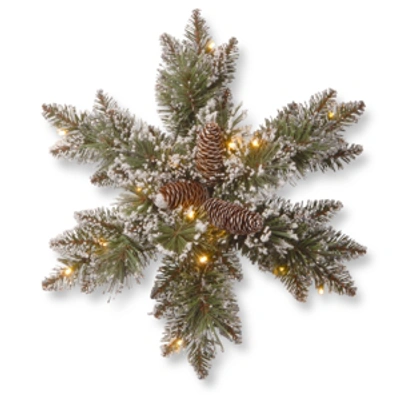 National Tree Company 18" Glittery Bristle Pine Snowflakes With 6 Cones & 15 Warm White Battery Operated Led Lights W/time In Green