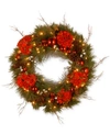 National Tree Company 24" Hydrangea Wreath With Pine Cones, Berries & 50 Battery-operated Led Lights In Multi