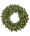 National Tree Company 30" Crestwood Spruce Wreath With Pine Cones, Berries, Glitter & 70 Clear Lights In Green
