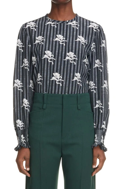 Chloé Ruffle Cuff Silk Blouse In Black White 1 905