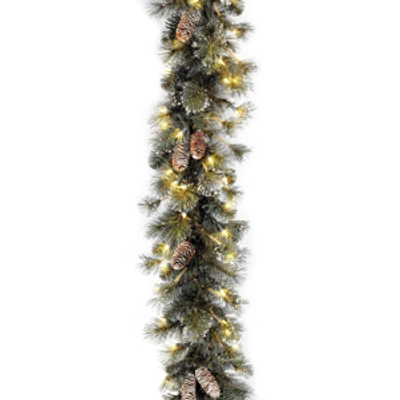 National Tree Company 9' X 10" Glitter Pine Garland With Cones, Snowflakes And 100 Clear Lights In Green