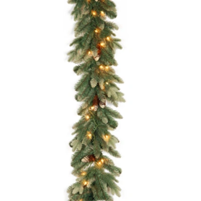National Tree Company National Tree 9' Copenhagen Spruce Garland With Flocked Cones 50 Clear Lights In Green