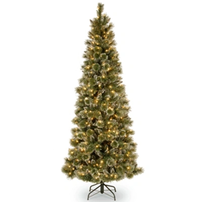 National Tree Company National Tree 6.5' Glittery Bristle Pine Slim Tree With 400 Warm White Led Lights W/ Diamond Caps In Green